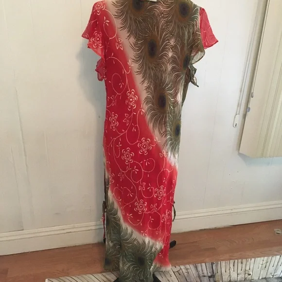 Red print/ sequences maxi dress 2X - Picture 2 of 8